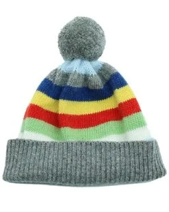 Pom & Ribbed Cuff Striped Wool & Cashmere-Blend Hat Kids
