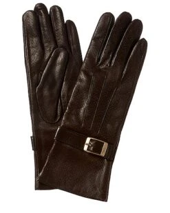 Belted Wool-Lined Leather Gloves Women