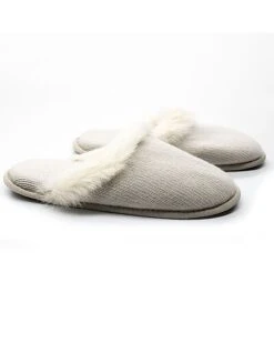 Ladies Slippers With Rabbit Fur Trim On Top Home