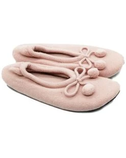 Ladies Ballerina Slippers With Bow And Poms Home
