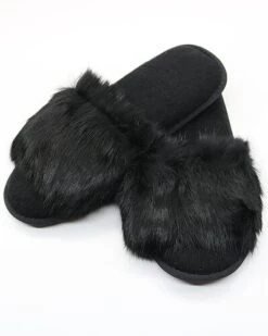 Ladies Open Toe Slippers With Rabbit Fur Top Home